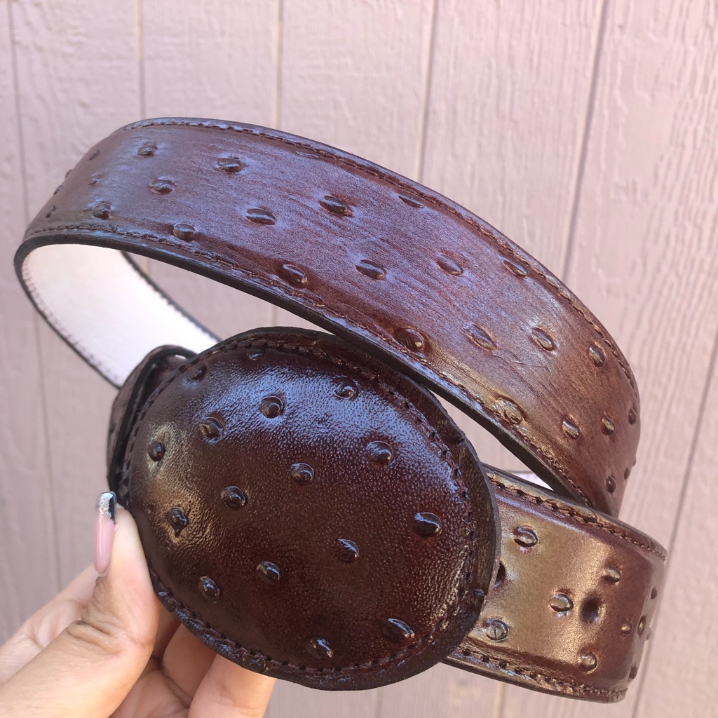 Leather Ostrich Style Unisex Leather Belt Unisex